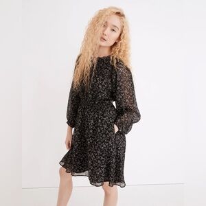 MWT Madewell ruffle neck button front mini dress XXS dotted vines